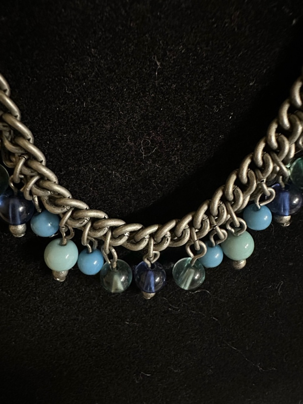 BOHO Beaded Dangle Chain Necklace - Blue Multi 16-21”